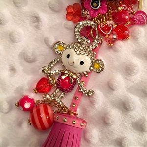 Cute Rhinestone Monkey & Pink Tassel Bag Charm!